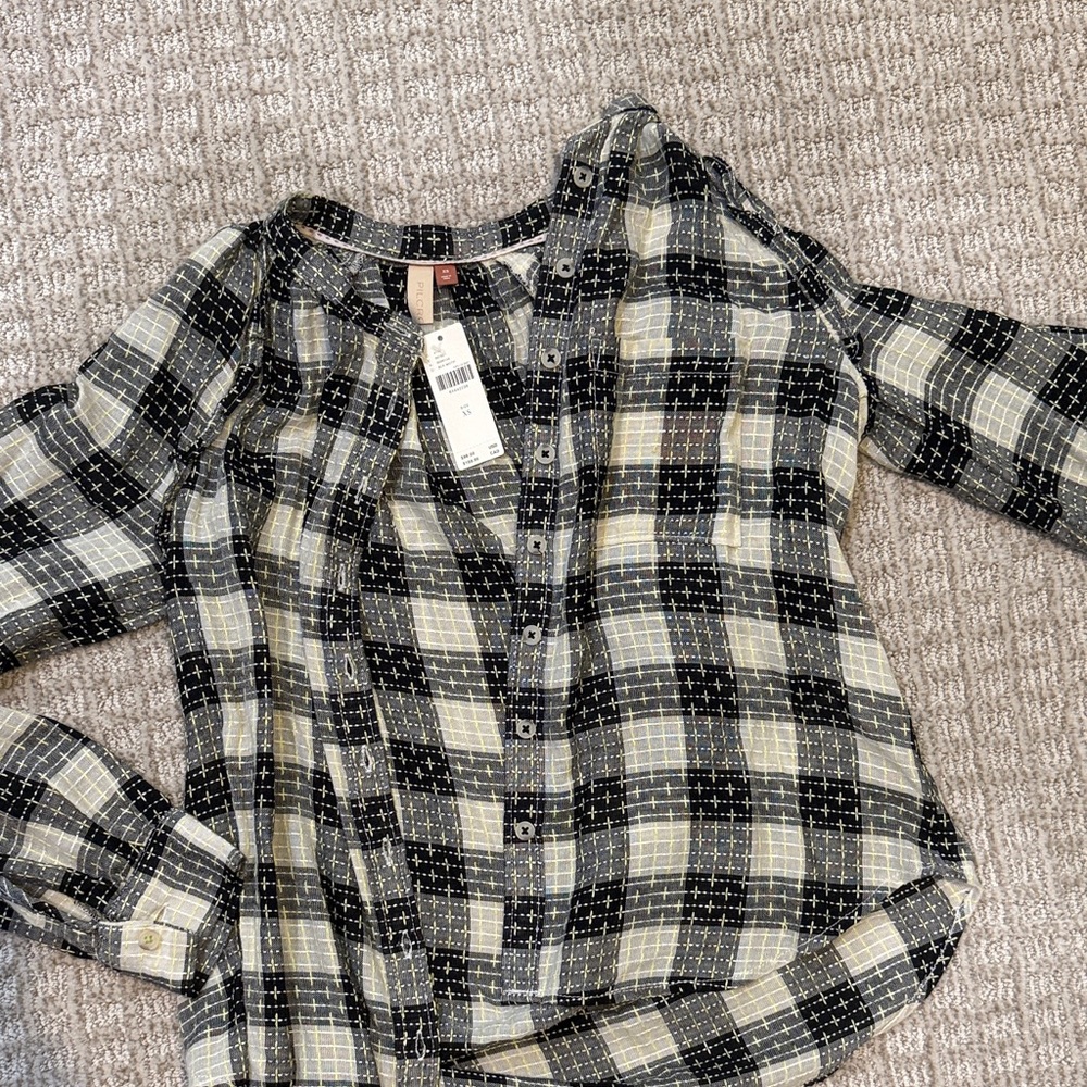 Anthropologie Pilcro Black and Cream Checkered Top
